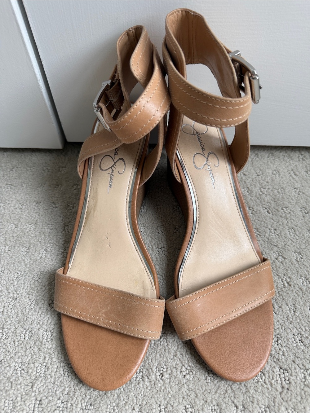 Jessica Simpson Cognac Ankle-Strap Wedge Sandals - WORN ONCE!!